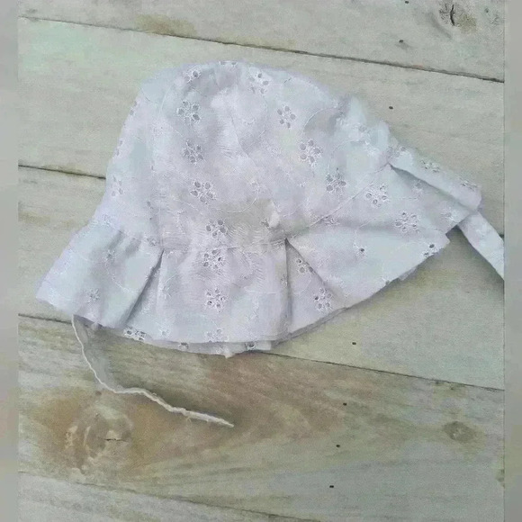 Infant Baby Girls Eyelet Ruffle Summer Beach Hat Embroidered Cap White - Picture 2 of 5